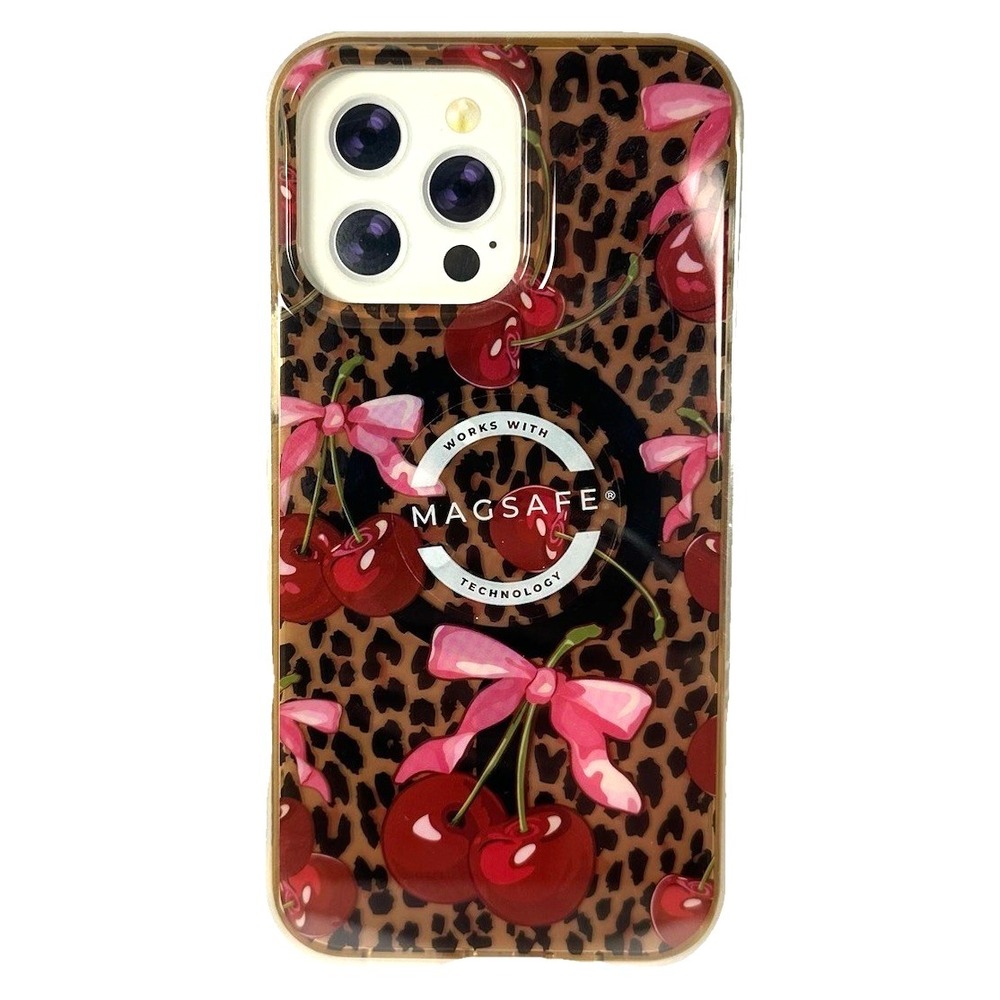 CYLO iPhone 13 14 Pro Max Case MagSafe Leopard Cherry Bow Shockproof Cute